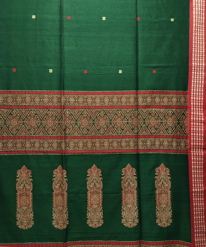 Bottle green red handwoven jacquard mercerised cotton saree
