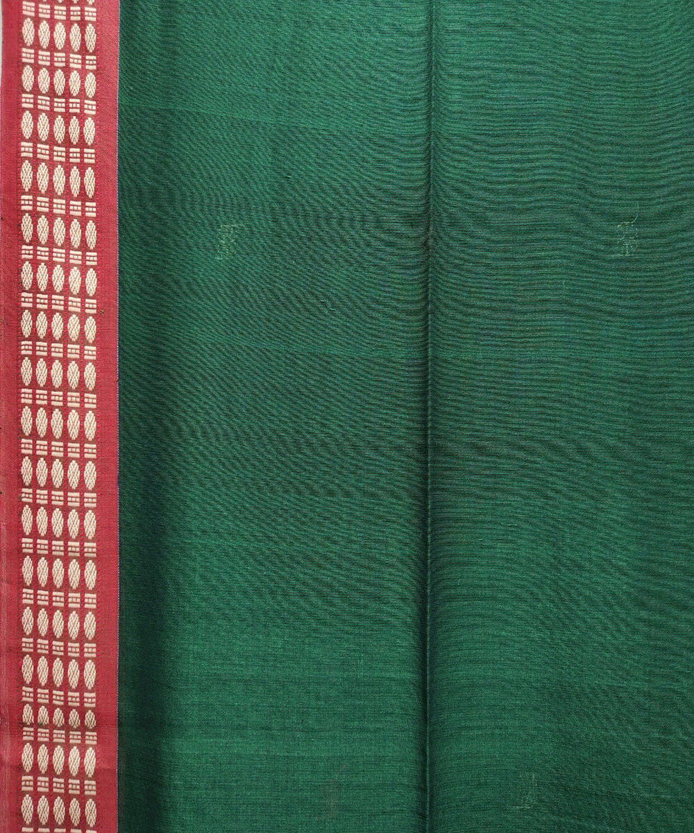 Bottle green red handwoven jacquard mercerised cotton saree