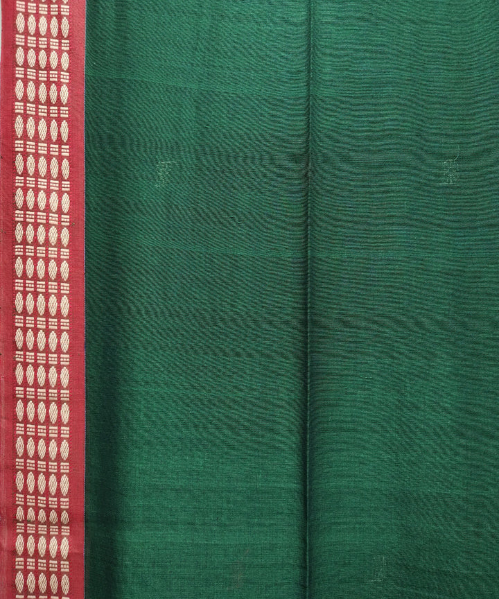 Bottle green red handwoven jacquard mercerised cotton saree