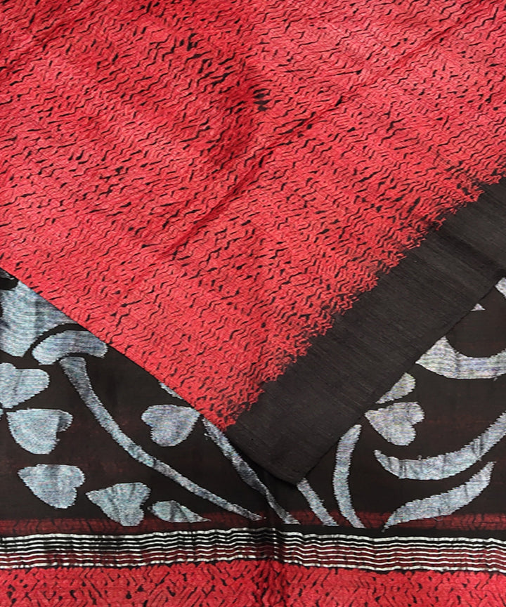 Red black shibori handwoven matka silk jamdani saree