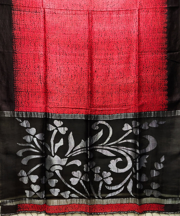 Red black shibori handwoven matka silk jamdani saree