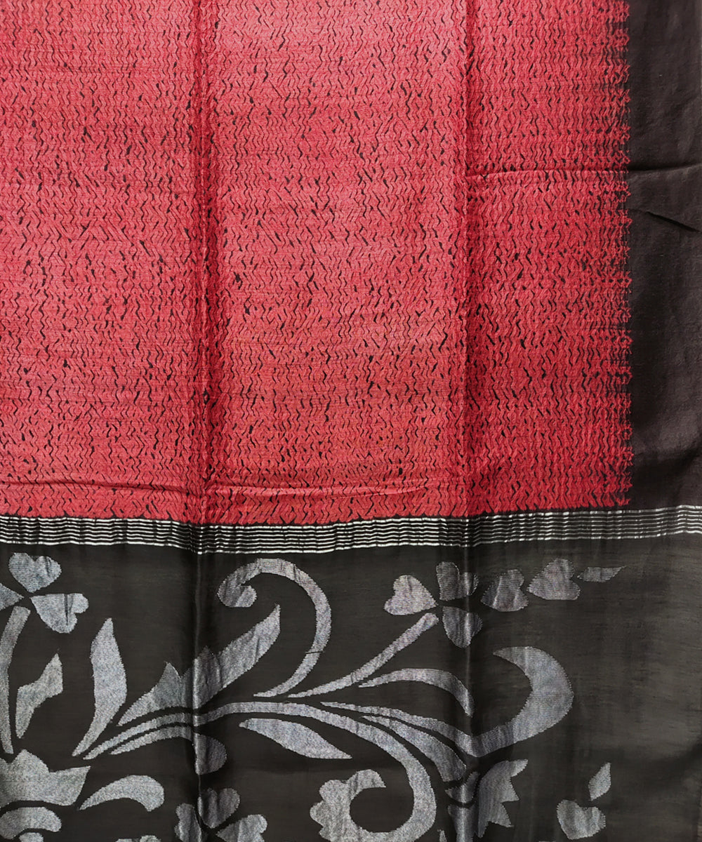 Red black shibori handwoven matka silk jamdani saree