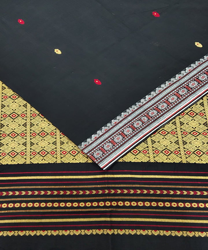 Black beige handwoven jacquard mercerised cotton saree