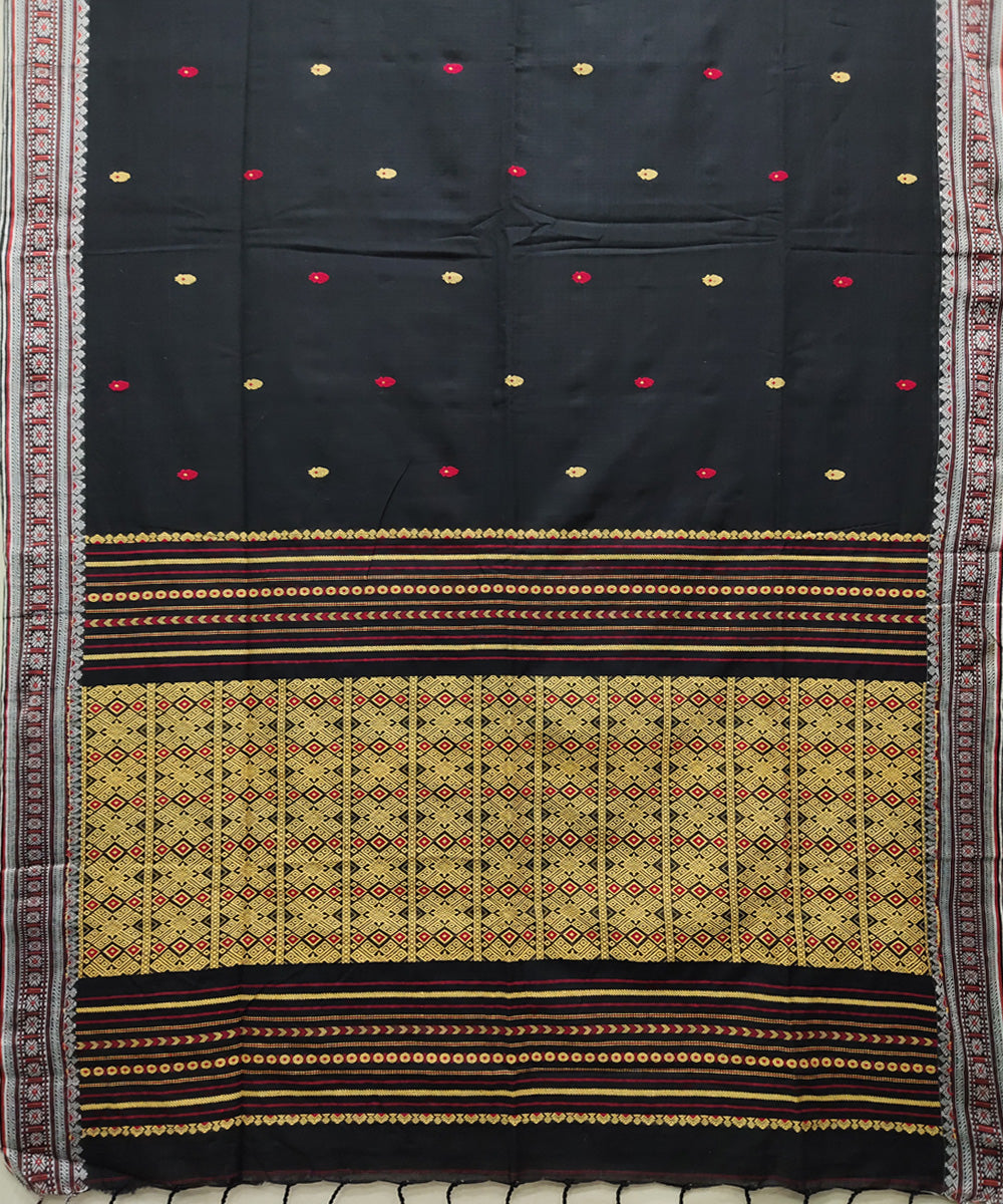 Black beige handwoven jacquard mercerised cotton saree