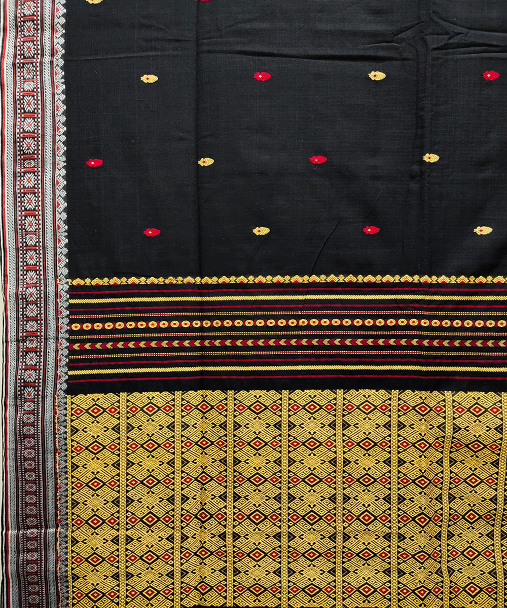 Black beige handwoven jacquard mercerised cotton saree