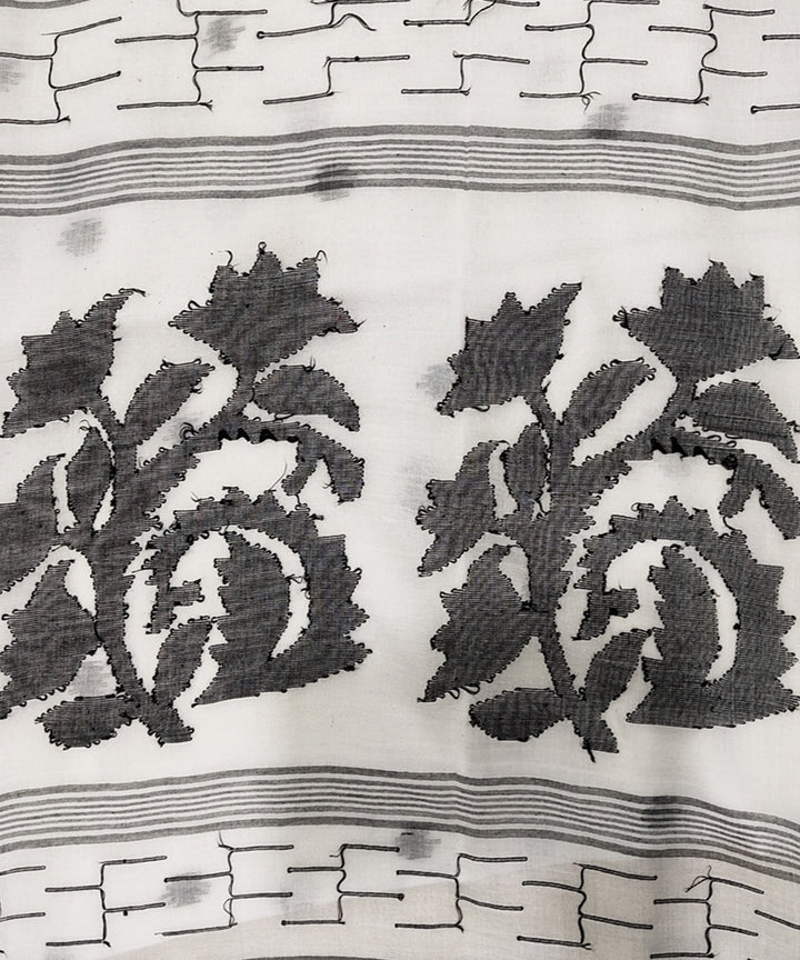 White black handwoven mulmul cotton jamdani saree