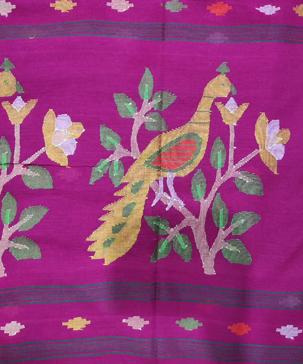 Pink handwoven mulmul cotton jamdani saree