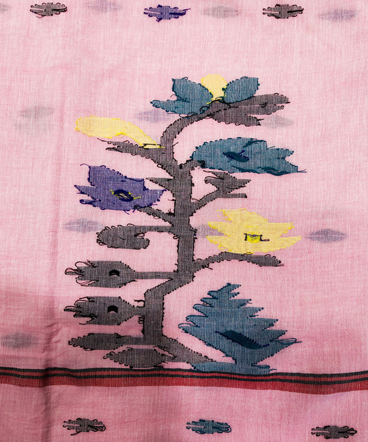 Pink handwoven mulmul cotton jamdani saree