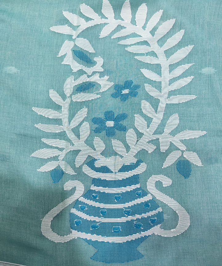 Sea green handwoven mulmul cotton jamdani saree