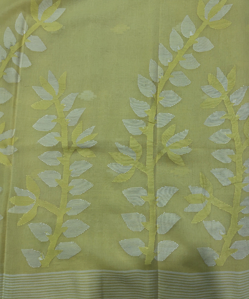 Lemon yellow handwoven mulmul cotton jamdani saree