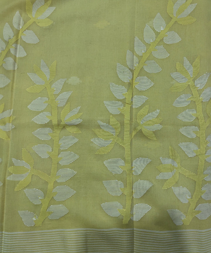 Lemon yellow handwoven mulmul cotton jamdani saree