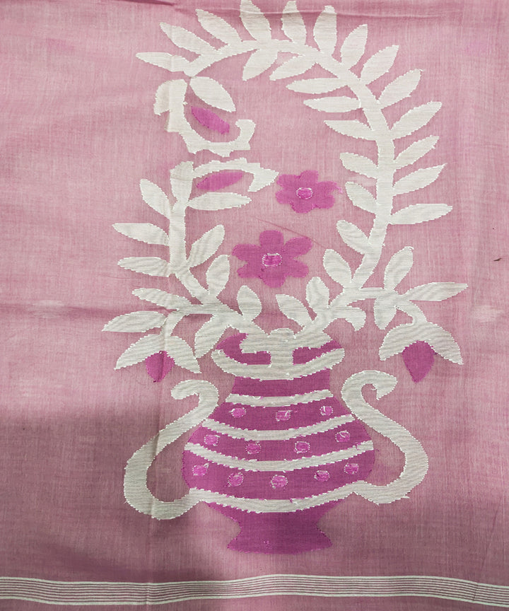 Baby pink handwoven mulmul cotton jamdani saree