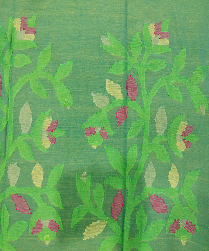 Green pink handwoven mulmul cotton jamdani saree