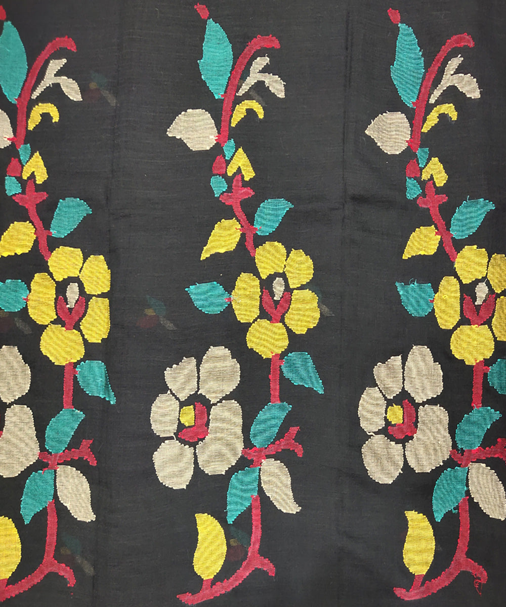 Black red handwoven mulmul cotton jamdani saree