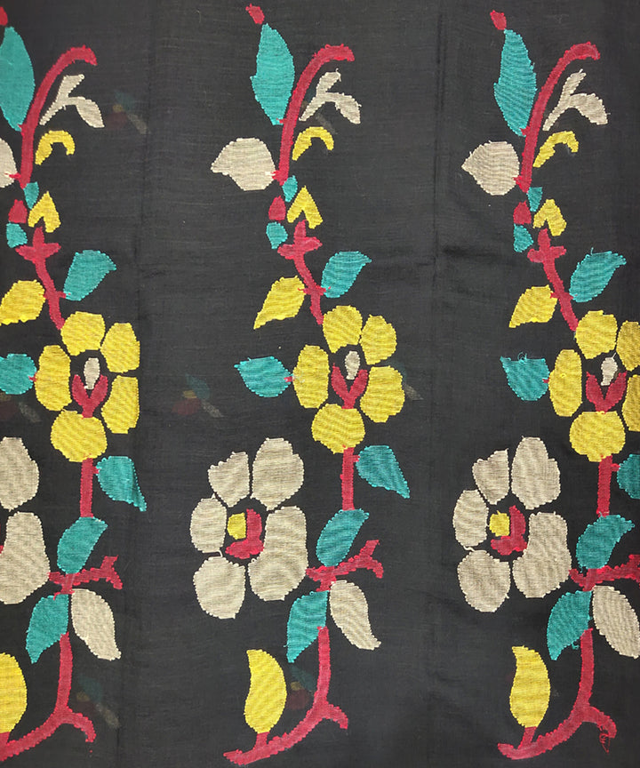 Black red handwoven mulmul cotton jamdani saree