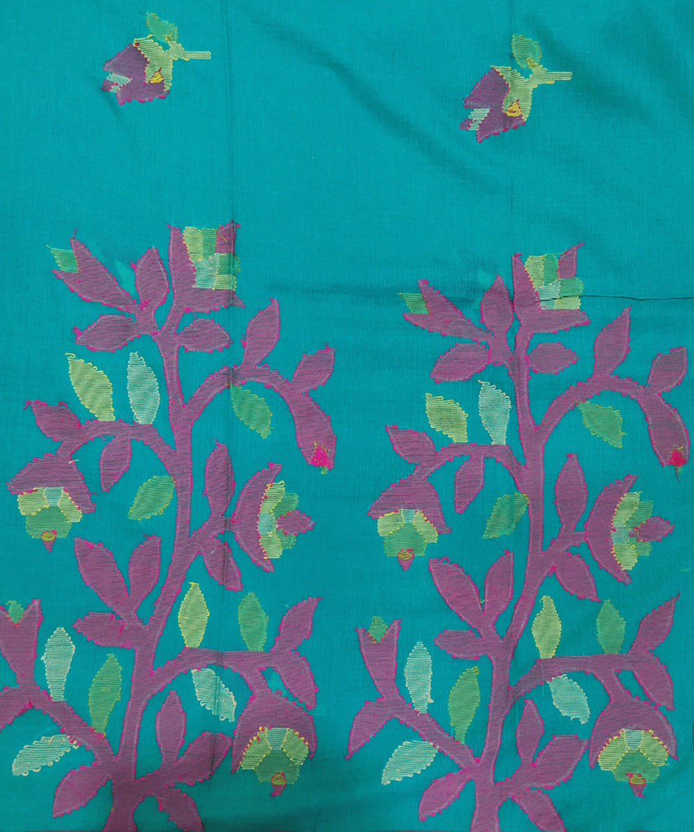 Teal pink handwoven mulmul cotton jamdani saree