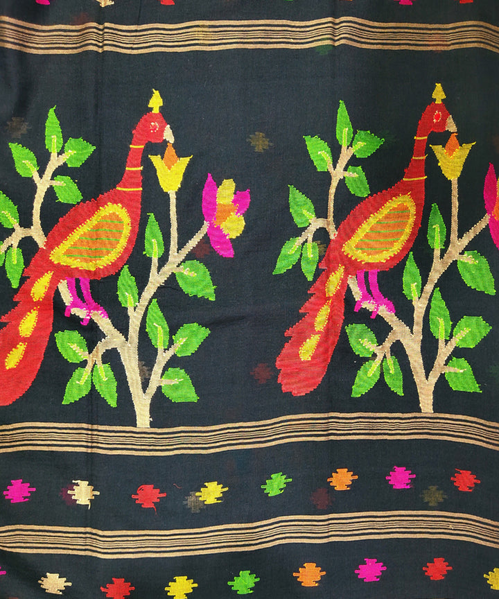 Black multicolor handwoven mulmul cotton jamdani saree
