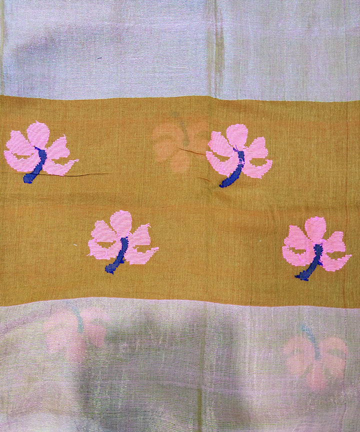 Double shade marigold handwoven mulmul cotton jamdani saree