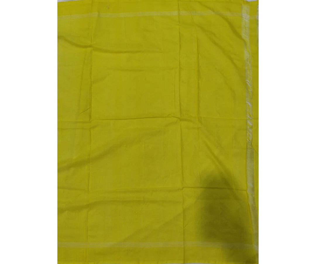 White and yellow cotton handwoven pochampally ikat saree