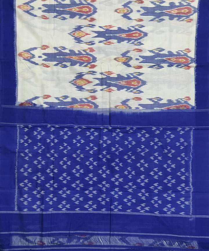 White and blue cotton handwoven pochampally ikat saree