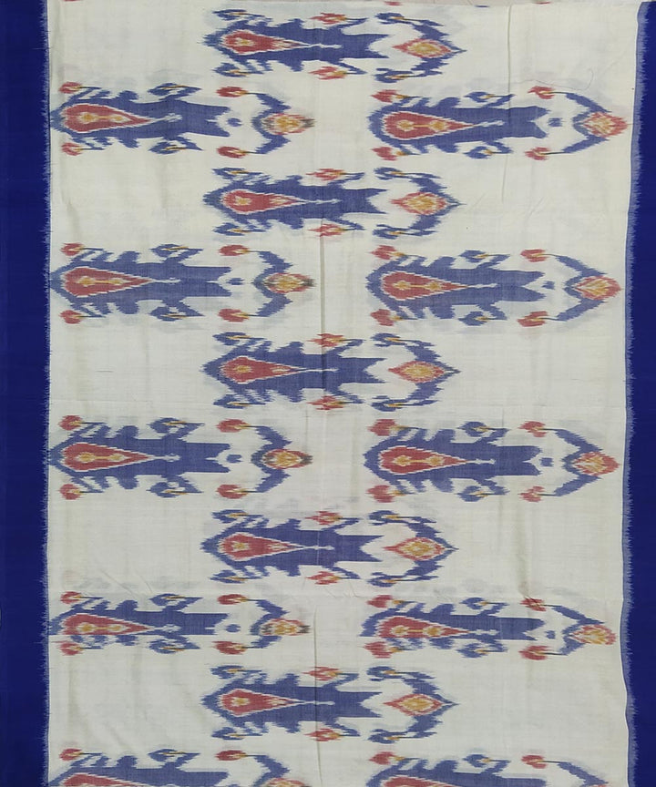 White and blue cotton handwoven pochampally ikat saree