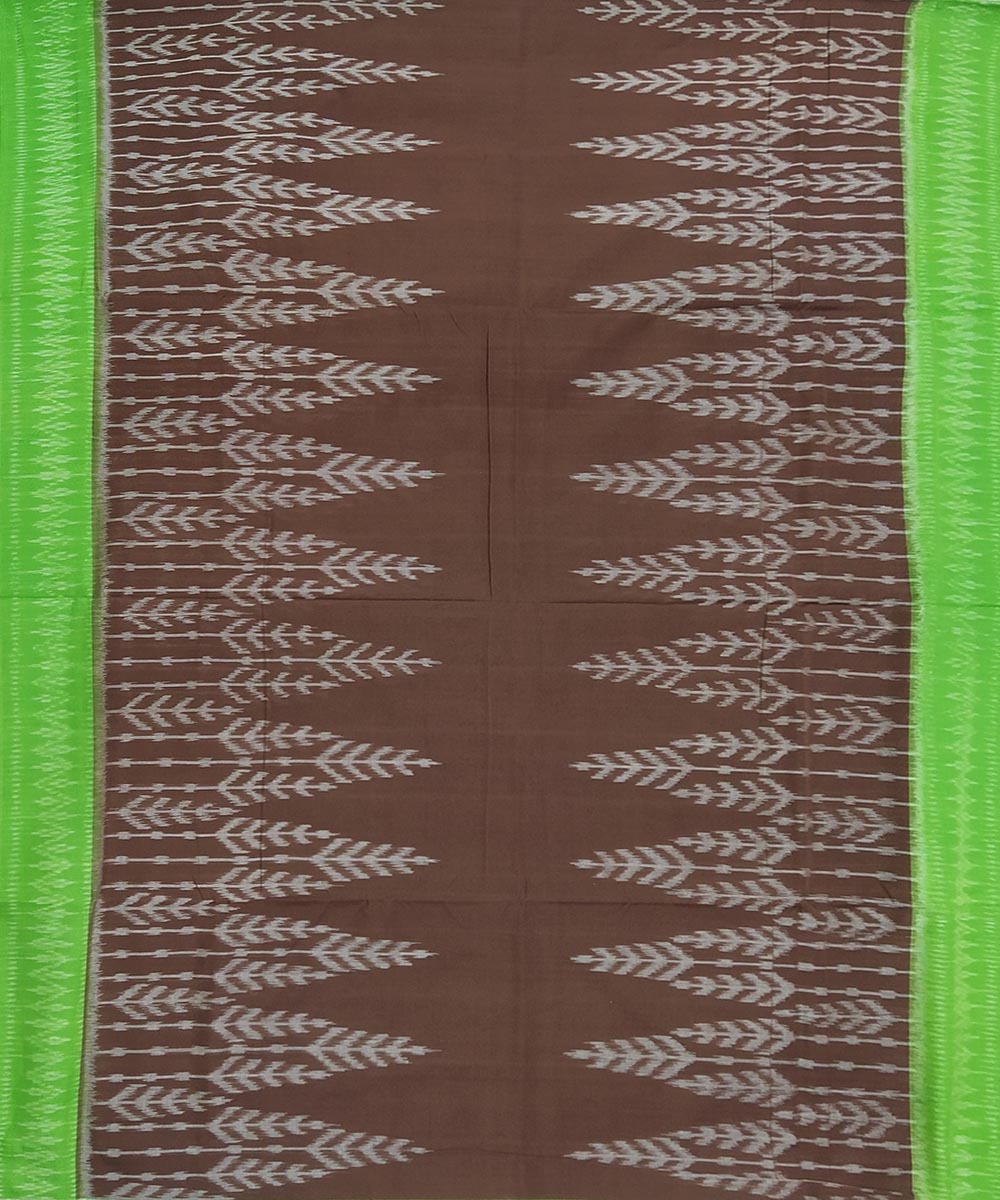 Brown and green cotton handwoven pochampally ikat saree