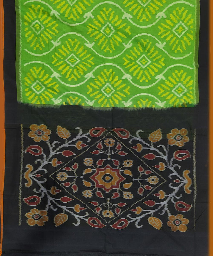 Light green and black cotton handwoven pochampally ikat saree