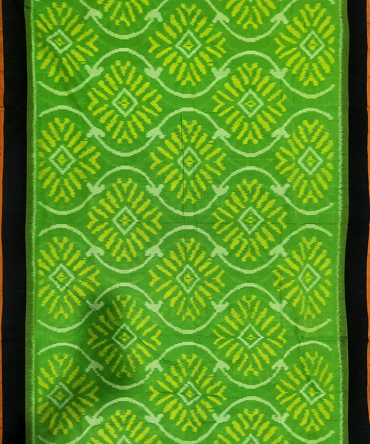 Light green and black cotton handwoven pochampally ikat saree