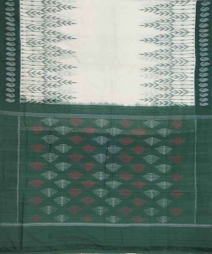 White and green cotton handwoven pochampally ikat saree