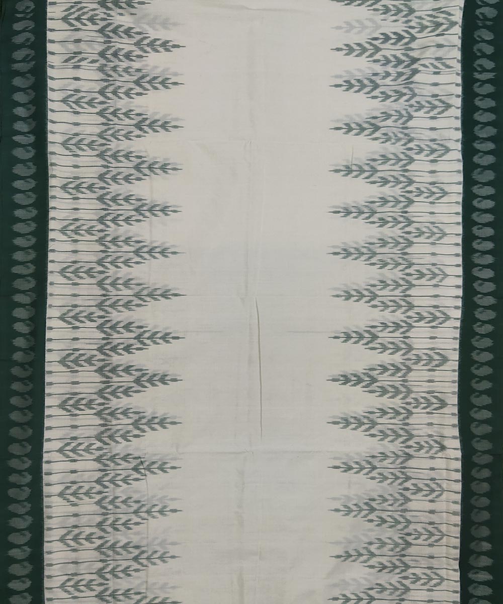 White and green cotton handwoven pochampally ikat saree