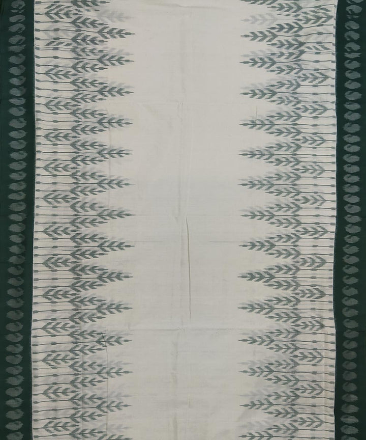 White and green cotton handwoven pochampally ikat saree