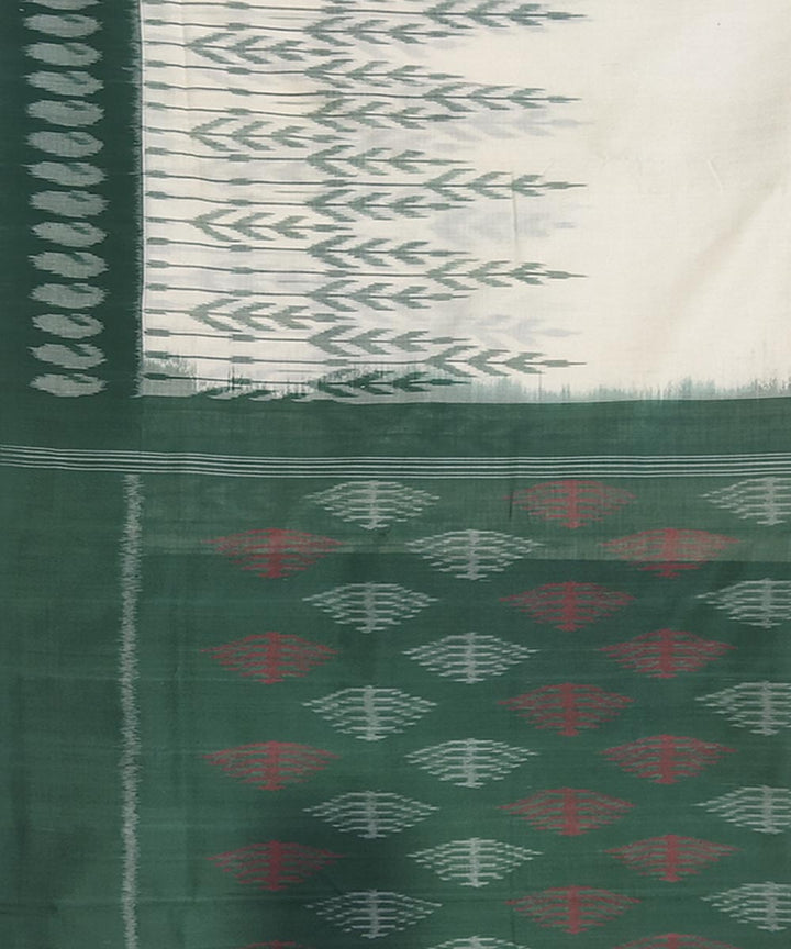 White and green cotton handwoven pochampally ikat saree