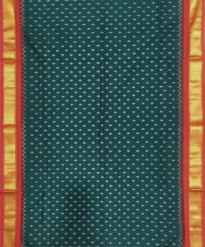 Dark green and red cotton handloom pochampally ikat saree
