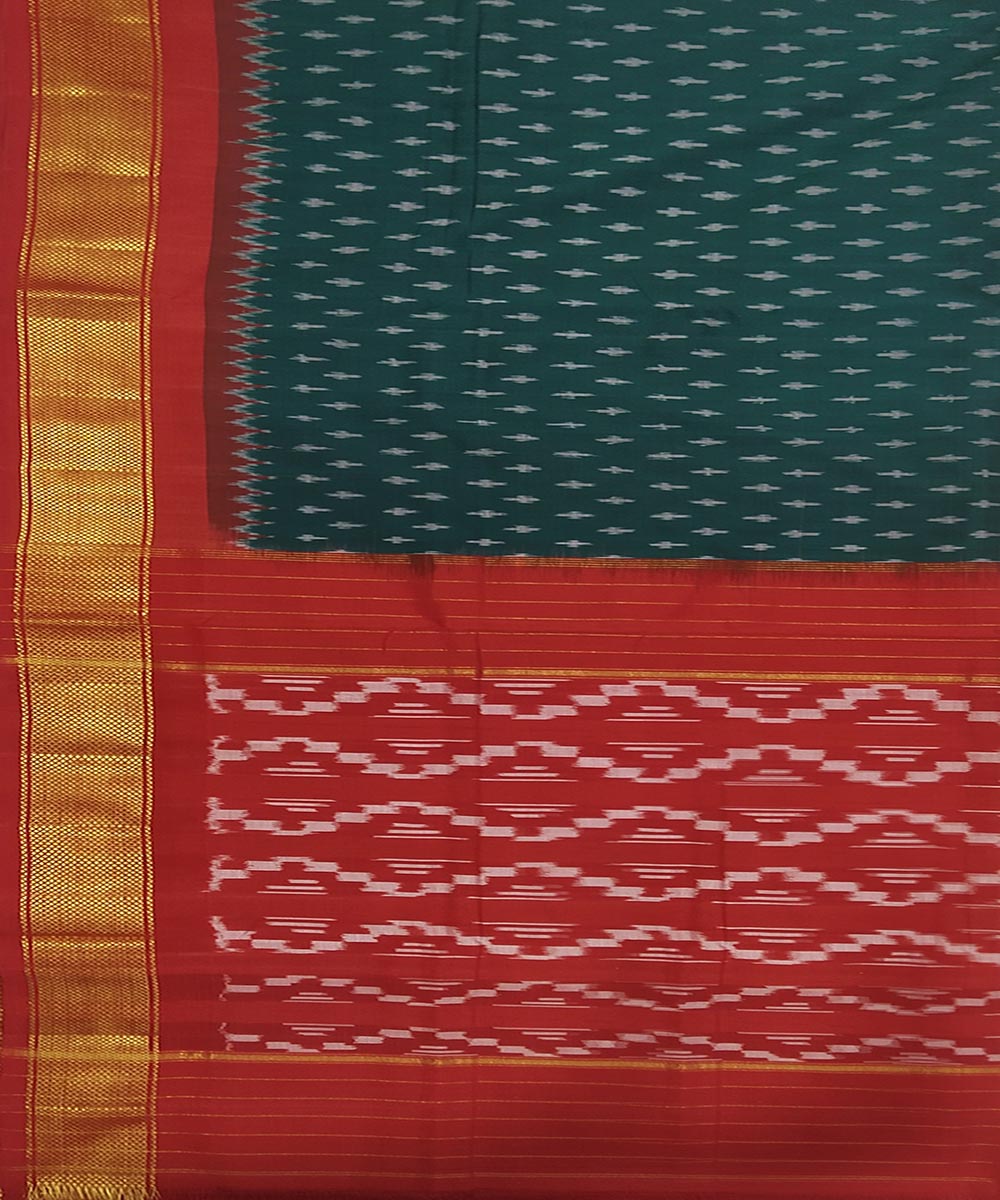 Dark green and red cotton handloom pochampally ikat saree