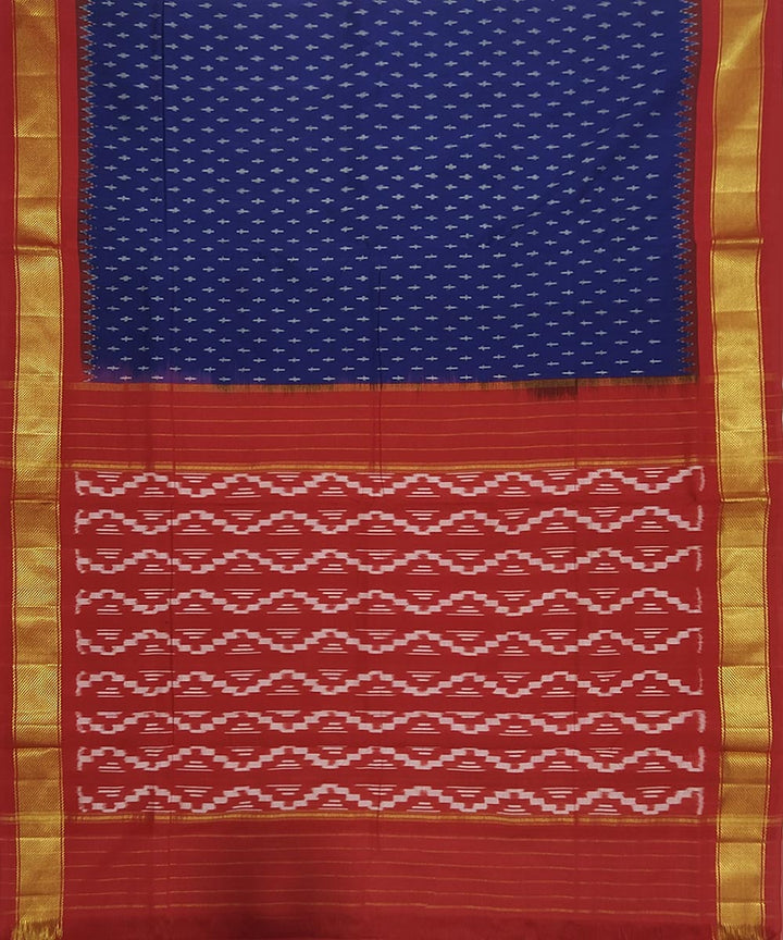 Navy blue and red cotton handwoven pochampally ikat saree