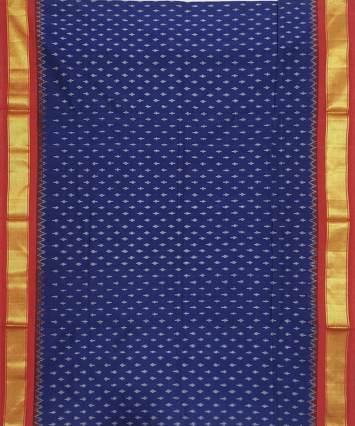 Navy blue and red cotton handwoven pochampally ikat saree