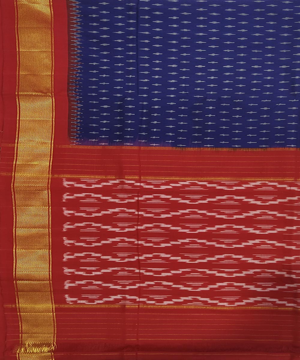 Navy blue and red cotton handwoven pochampally ikat saree