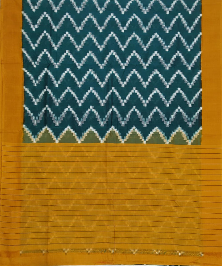 Dark green and mustard cotton handwoven pochampally ikat saree