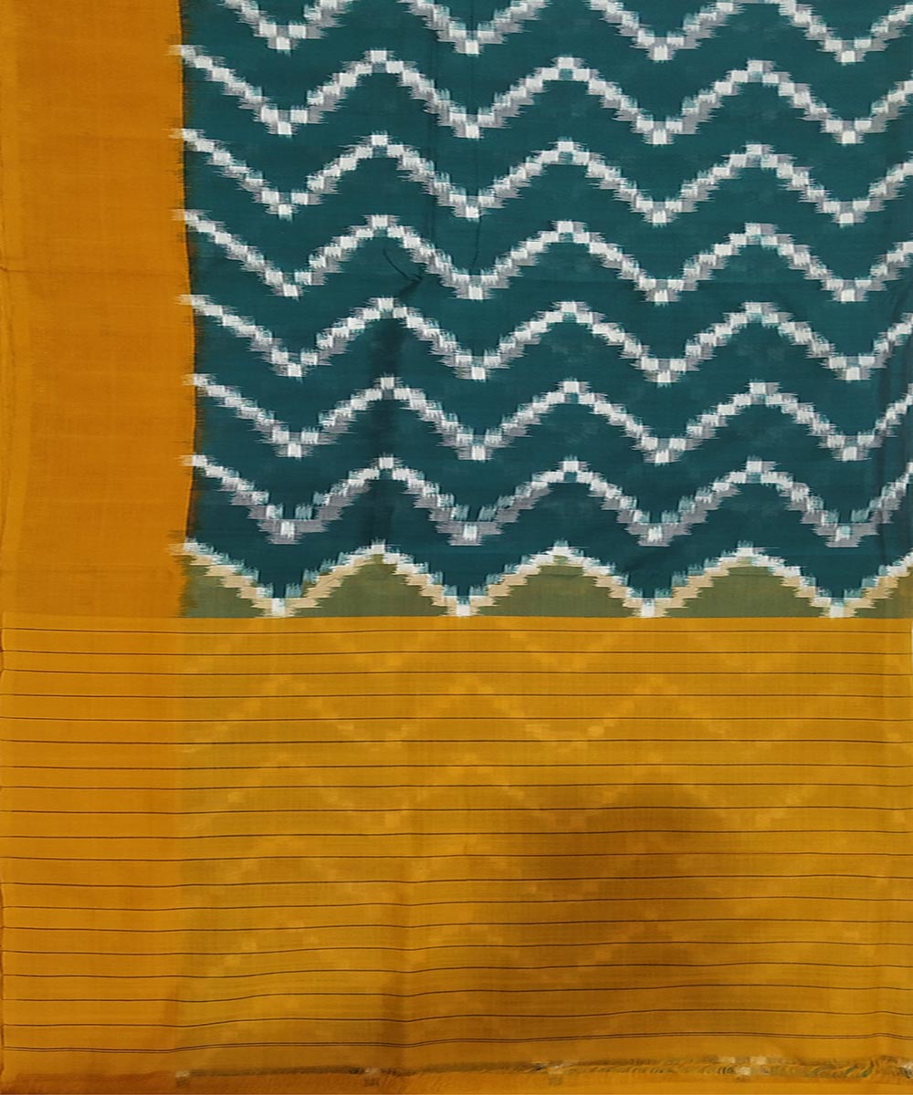 Dark green and mustard cotton handwoven pochampally ikat saree