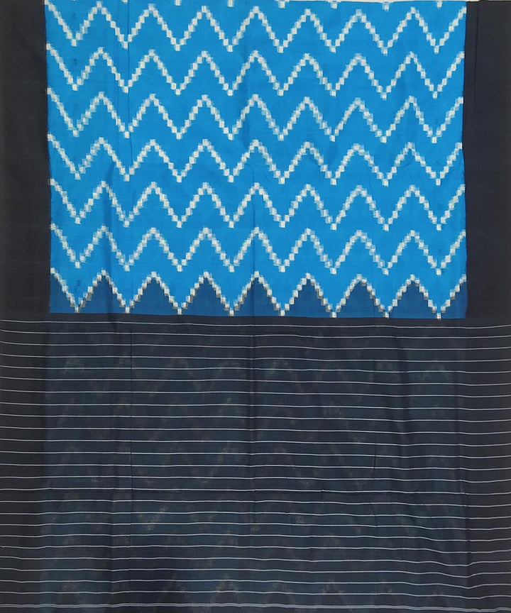 Sky blue and black cotton handwoven pochampally ikat saree