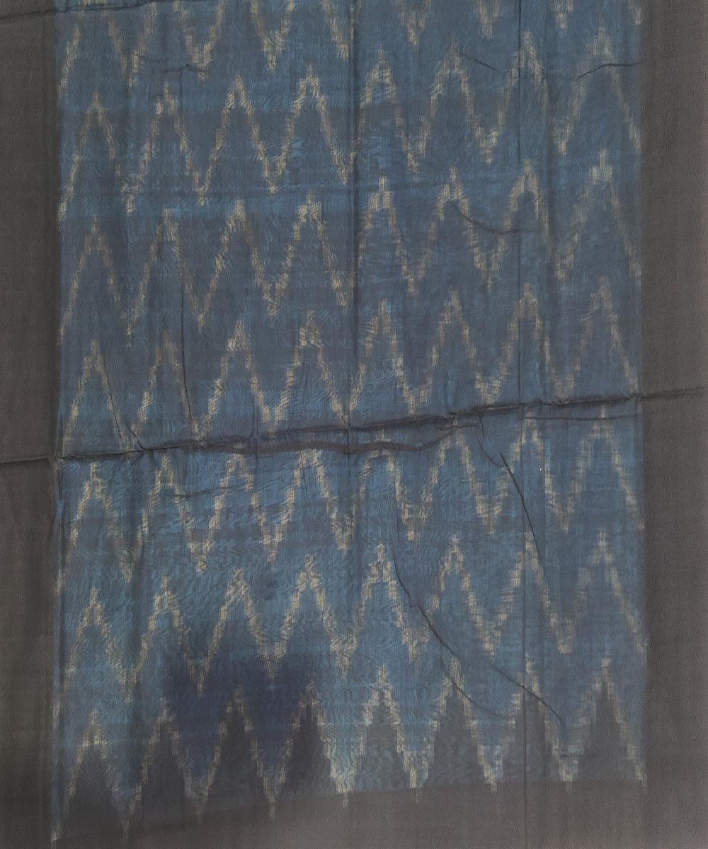 Sky blue and black cotton handwoven pochampally ikat saree