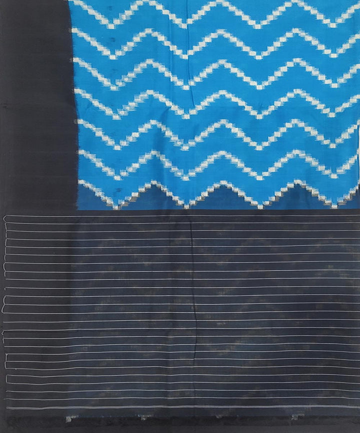 Sky blue and black cotton handwoven pochampally ikat saree