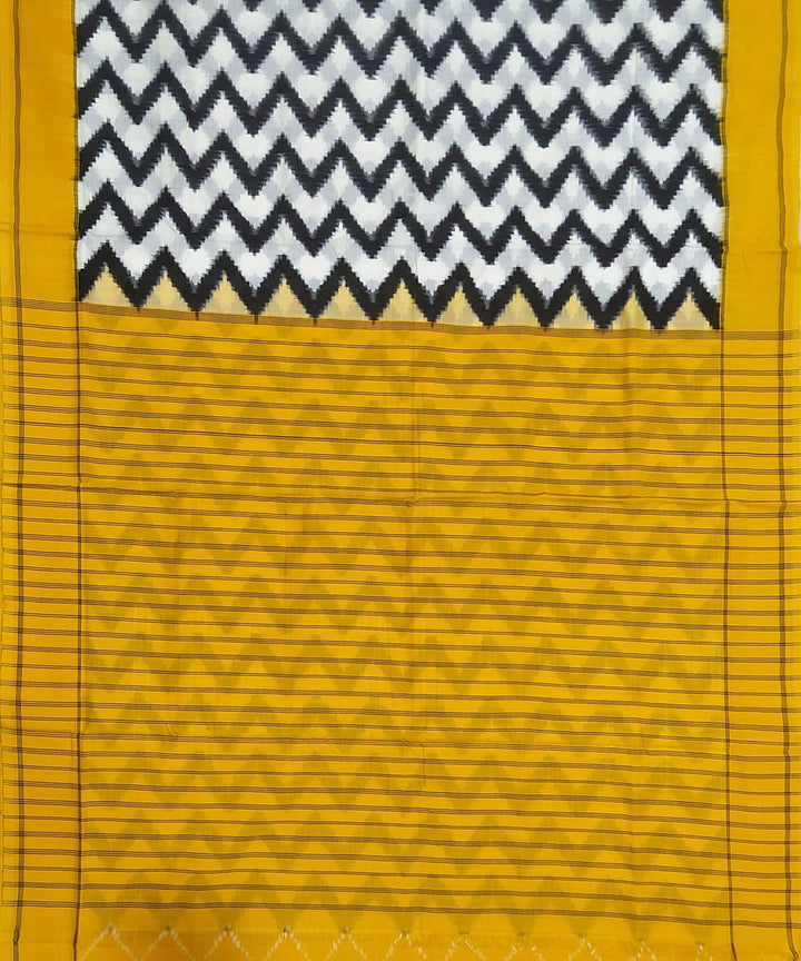 White and yellow cotton handloom pochampally ikat saree