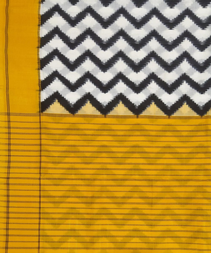 White and yellow cotton handloom pochampally ikat saree