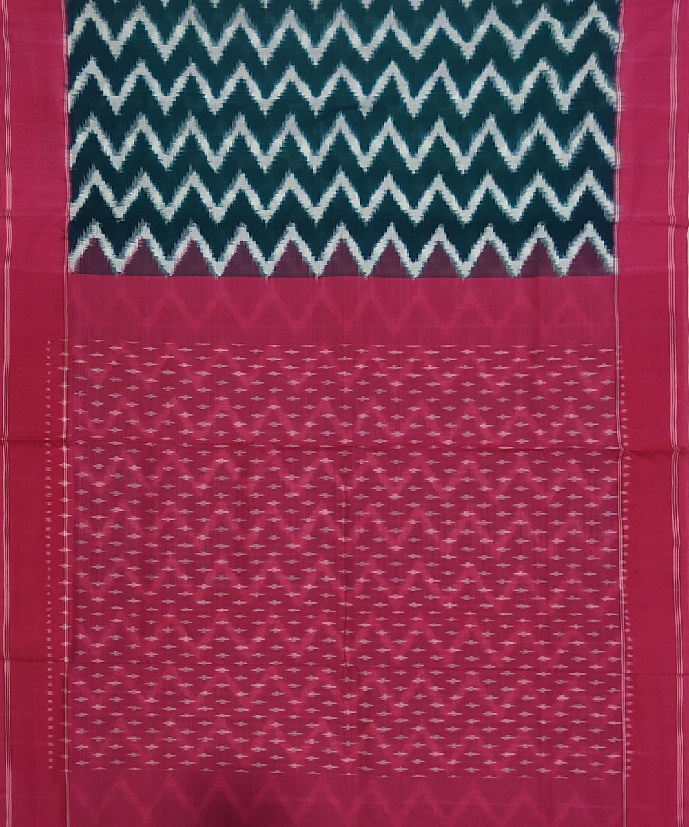 Dark green and pink cotton handwoven pochampally ikat saree