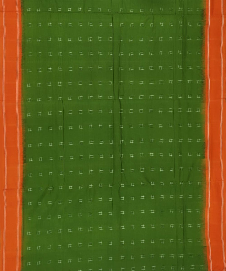 Light green and orange cotton handwoven pochampally ikat saree