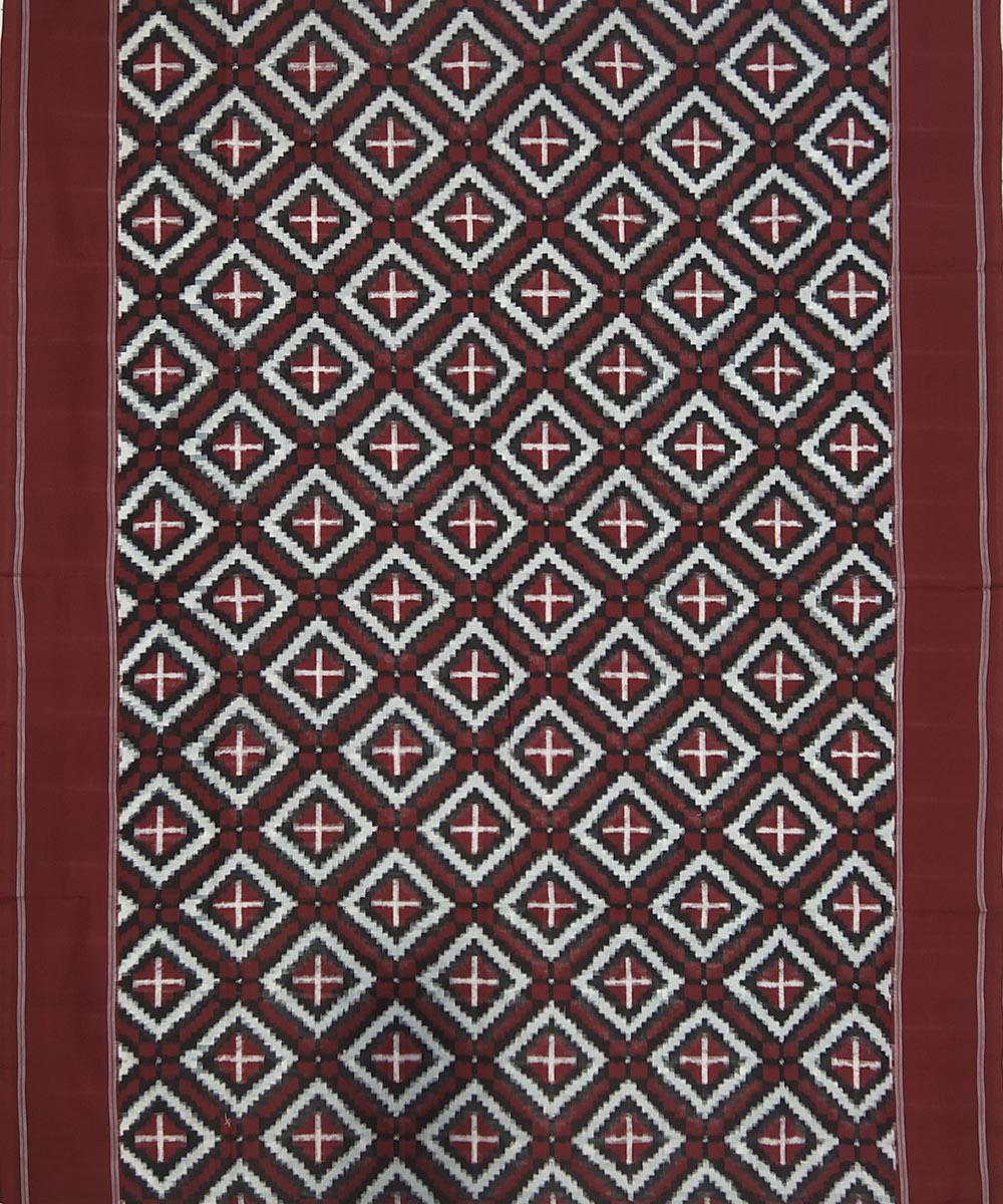 Maroon brown teliya inspired cotton handwoven pochampally ikat saree