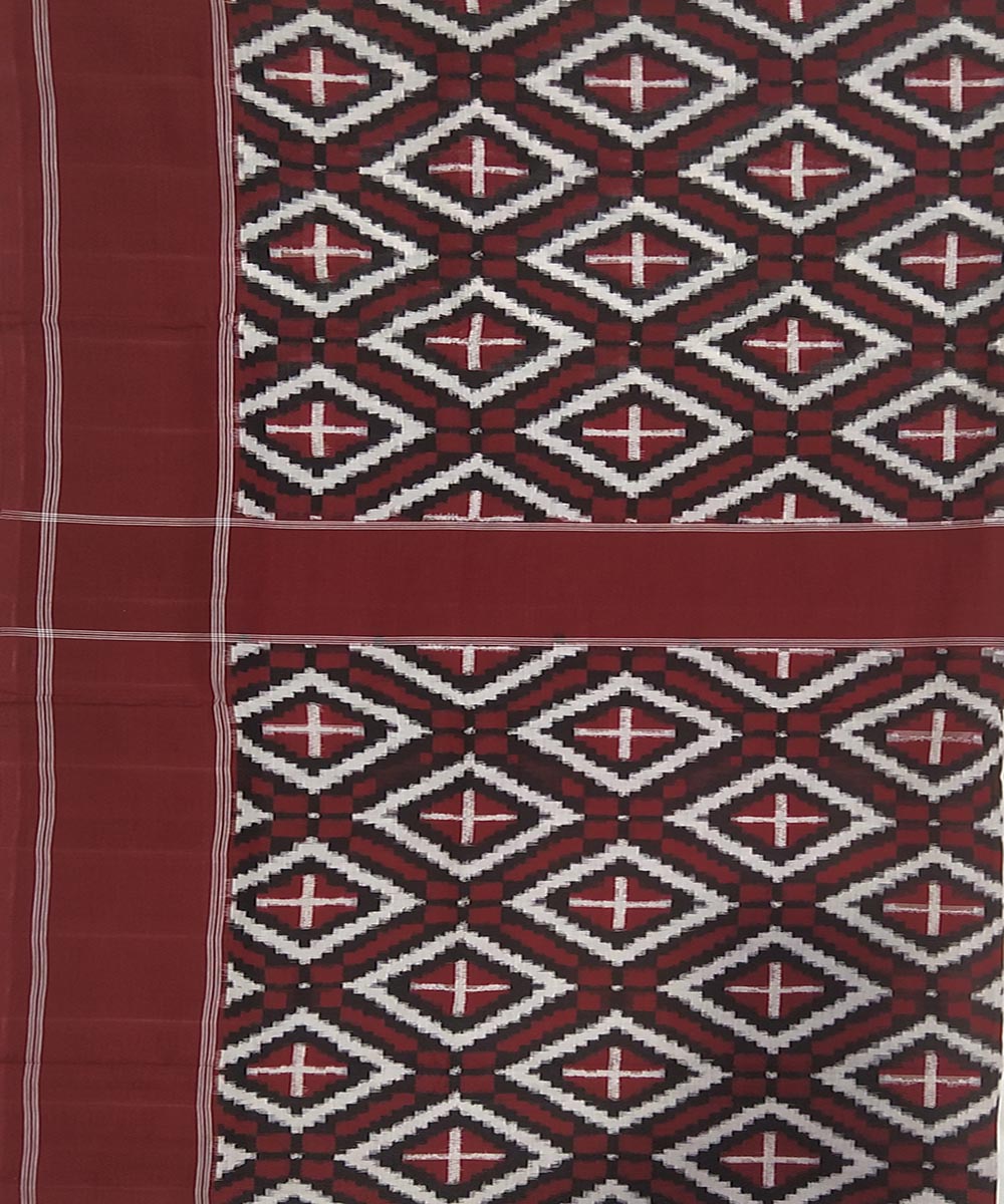 Maroon brown teliya inspired cotton handwoven pochampally ikat saree