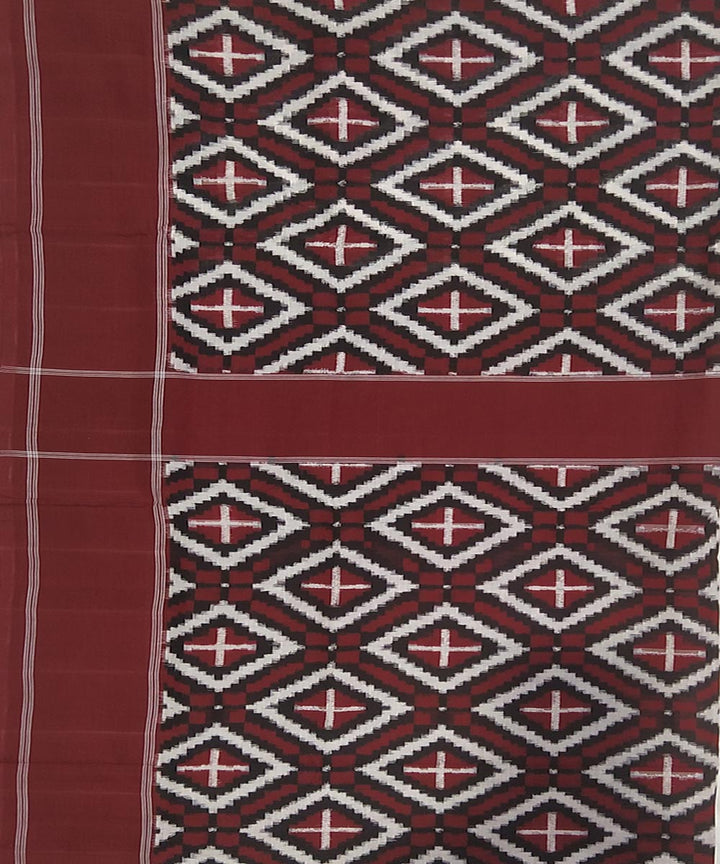 Maroon brown teliya inspired cotton handwoven pochampally ikat saree