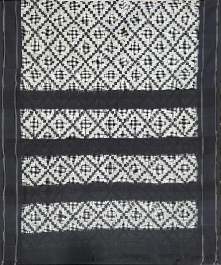 White and black handwoven cotton pochampally ikat saree